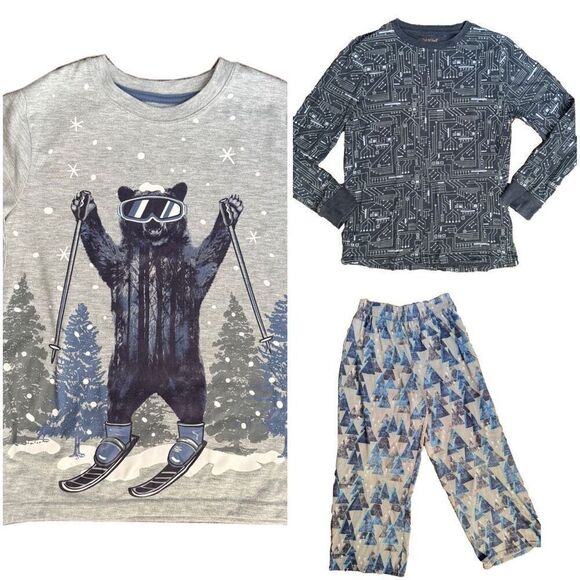 Cat & Jack boys M pajama set ski bear long sleeve top pants computer chip L pj t - Picture 1 of 7